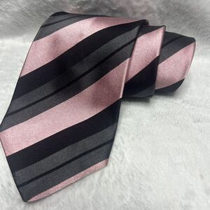 Fratelli Moda‎ Beautiful Pink With Grey Stripes 100%  Authentic Silk Tie